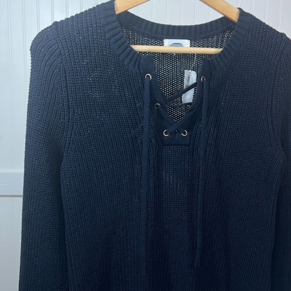 Old Navy Sweater Navy Blue Hippie Grunge Fairy Cozy Comfy‎ Beachy Knit Lace NWT - Picture 2 of 11